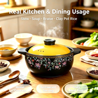 Casserole en céramique noire de 6,5 L avec motif décoratif, style chinois, écologique, durable, pour cuisinière à gaz, antiadhésive, avec revêtement de qualité alimentaire, compatible lave-vaisselle