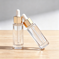Flacon compte-gouttes en verre vide de luxe personnalisé avec logo, 30 ml 50 ml, hexagonal, dégradé or, transparent, pour sérum et huile essentielle