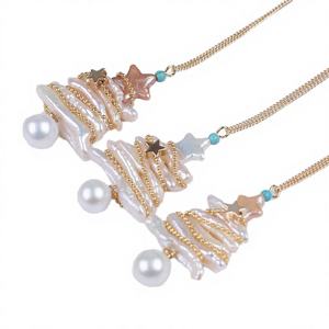 Joyería de Moda al por Mayor, Collar de Perlas Redondas Biwa de Agua Dulce Naturales, Cadena de Eslabones, Unisex, Regalo de Navidad - Product Image 3