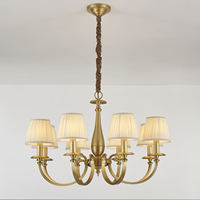Lámpara de Techo Clásica Americana de Latón, Iluminación Decorativa Interior de Tela, Lámpara Colgante Moderna de Cobre para Sala de Estar y Dormitorio