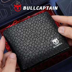 BULLCAPTAIN Nueva Cartera de Cuero Negra Pequeña de Primera Calidad para Hombre, Cartera Delgada con 7 Ranuras para Tarjetas, Cartera Corta para Hombre - Product Image 1