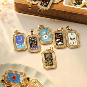 Retro El Yapımı DIY Yağ Damlası Güneş Yıldız Palmiye Aşk Tılsımı Kolye Paslanmaz Çelik Elmas <span class=keywords><strong>Tarot</strong></span> Kolye Aksesuarları Moda Takı - Product Image 1