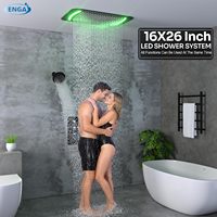 Système de Douche Double à 4 Poignées Honajo, Pommeau de Douche Pluie LED 26x16, Pommeau Latéral 6 Pouces, Icônes Lumineuses, Robinet Diverter 3 Voies