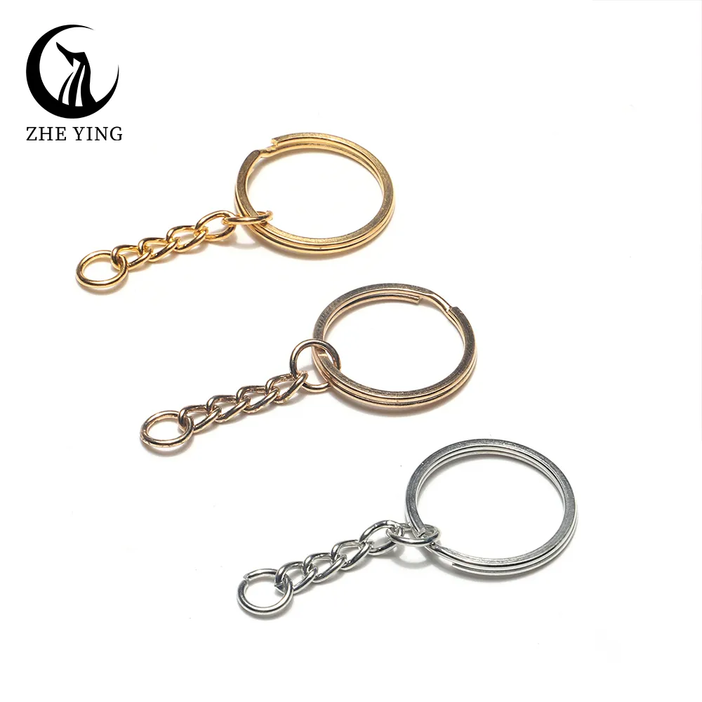 metal flat key ring with chain keychain,Large circle diameter:25mm, small circle:4mm, total length 52mm (100 pieces/bag)