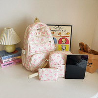Sac à dos trois pièces avec nœud, style universitaire féminin, sac à dos floral, sac à dos mignon, sac d'école pour étudiants