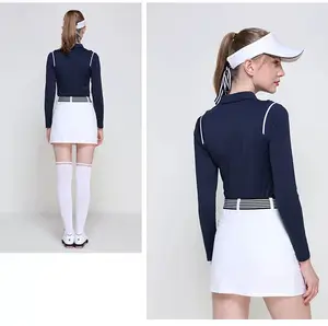 Vuoto pianura di modo sottile di forma fisica di sport manica lunga di polo di golf tennis t-shirt per le donne ragazze