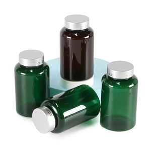 PET 250ml Vert Transparent Personnaliser Couleur En Plastique De Qualité Alimentaire Vitamine Tablette Médecine Bouteille avec Couleur Personnalisée Métallique Bouchon - Product Image 3