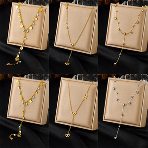 Stainless Steel Rhinestone Heart Y-Shape <b>Long</b> Tassel <b>Necklace</b> For Daily Party Wear - Product Image 1