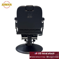 Fauteuil de Barbier Siman en Cuir Noir avec Pompe Hydraulique et Base Ronde, Disponible en Stock Local aux États-Unis – Idéal pour la Coiffure et le Rasage