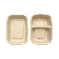 Boîte repas jetable en pulpe de bagasse 850 ml 1000 ml, durable, naturelle/blanche, 1/2 compartiment, récipient alimentaire avec couvercle pour plats à emporter