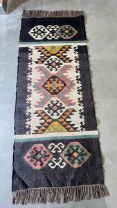 Tribal Geometric Southwestern Wool Jute <b>Runner</b> Rug Handmade Boho <b>Carpet</b> Accent for Entryway Hallway Bedroom Living Room Decor - Product Image 2