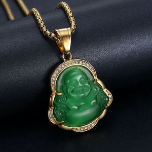 Yunnique – collier avec pendentif Bouddha Maitreya, en acier inoxydable plaqué or, calcédoine œil de chat, bijoux cadeau unisexe - Product Image 2