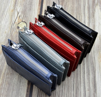Dompet kulit harga pabrik Slot koin ramping tempat kartu RFID anti-maling ritsleting