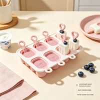 Moule à sucettes glacées en silicone de qualité alimentaire personnalisé OEM ODM pour enfants, 4 ou 6 cavités en option, moule à crème glacée pour bébé avec poignées décoratives