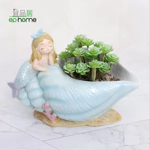 Hermosa concha y poco sirenas forma de poliresina maceta suculenta cactus mini plantas en maceta decoración para el hogar