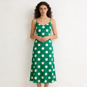 green emerald velvet dress Green Polka Dot Tie Neck Midi Dress & Reviews - Green - Dresses