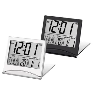 New Digital Alarm Clock Battery Operated Foldable Calendar & Temperature & Timer LCD Clock with Snooze Mode