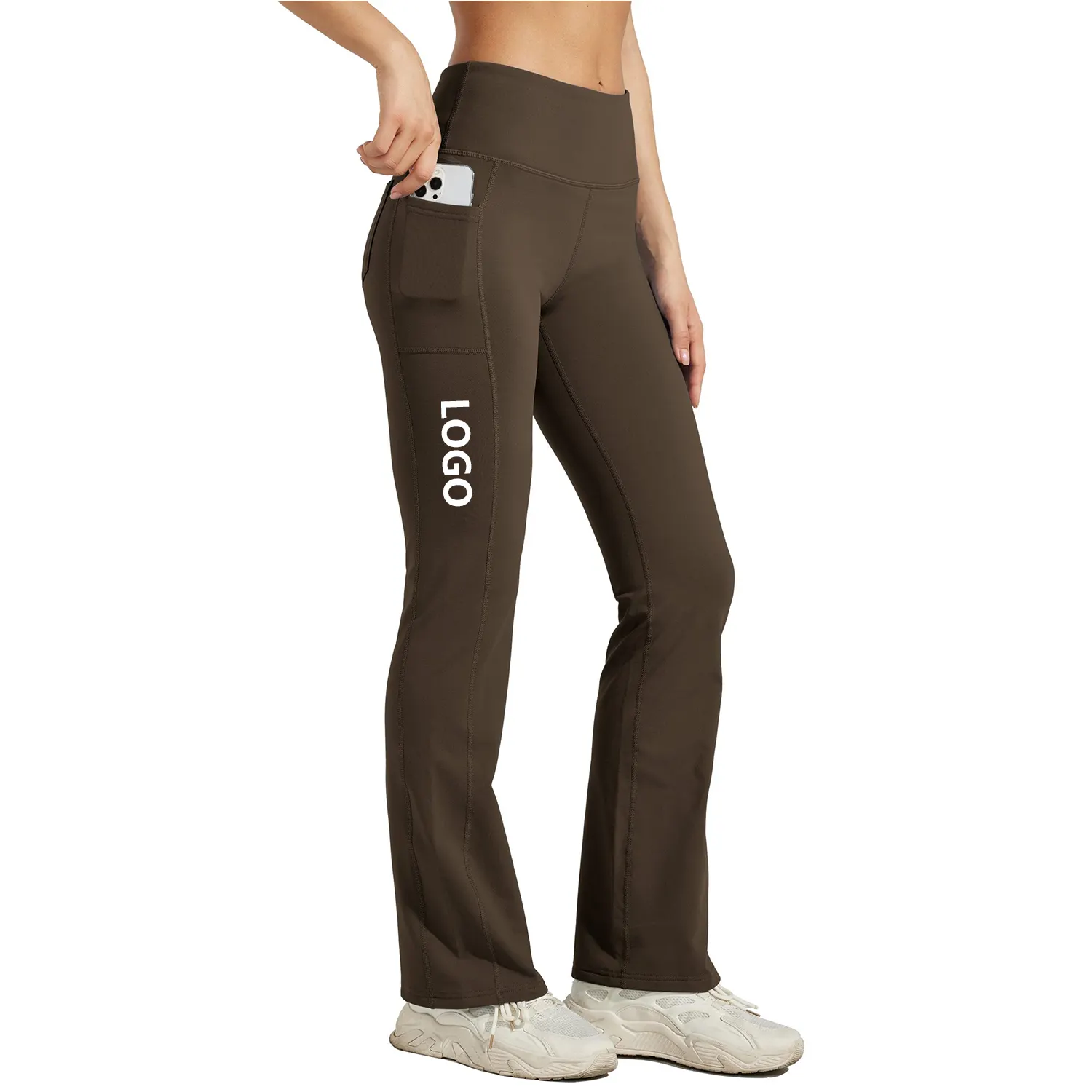 Hot selling winter women's high waist yoga pants polyester spandex tight leggings waterproof bell bottoms for women