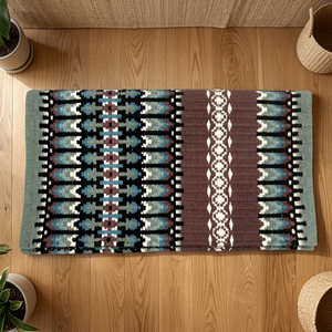 Couverture de selle en laine de qualité, style Navajo du Sud-ouest, en coton vert et marron, pour équipement équestre western - Product Image 3