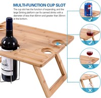 Plateau à fromage de collation d'intérieur de haute qualité, Table de pique-nique pliante en bambou Portable d'extérieur avec vin de Champagne et support en verre