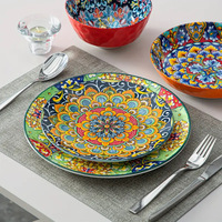 Assiettes latérales 8,5 pouces en céramique à motif végétal, style bohème, compatibles micro-ondes, lave-vaisselle et four, colorées