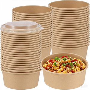 Bol en papier rond jetable blanc personnalisable avec couvercle, qualité alimentaire, pour emporter, idéal pour les collations, le sucre, les bonbons, les salades et autres aliments - Product Image 1
