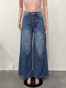 <span class=keywords><strong>Jeans</strong></span> da <span class=keywords><strong>donna</strong></span> a gamba dritta media, modello Street New, con occhielli metallici intagliati, tinta unita, vestibilità ampia e rilassata - Product Image 6