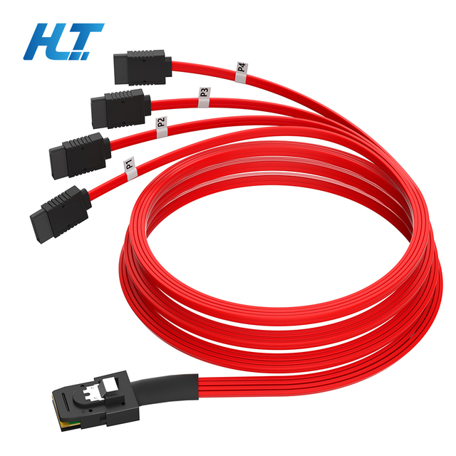 Mini SAS SFF-8087 to 4 Port SATA3.0 Breakout Cable 6Gbps 36Pin Multi-lane Flat Red Nylon Jacket for Server RAID HBA Card