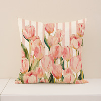Housse de coussin florale YINUAN, motif tulipe rose, taie d'oreiller décorative, housse de coussin botanique pour canapé