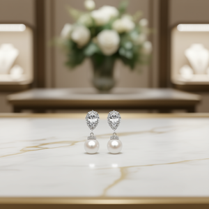 Pendientes Clásicos Klara con Perla Sintética Blanca, Engaste Redondo en Bisel, Plata 925 con Baño de Rodio, para Bodas, Mujeres - Product Image 2