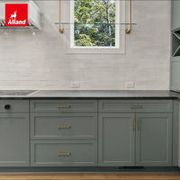 Armoire de cuisine Alland de style rustique moderne et classique, en bois laqué vert clair, grande capacité de rangement, taille plus