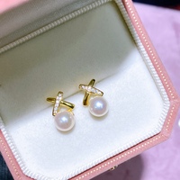 Pendientes de Oro Fino Chapado en Oro Blanco de 18k con Diamantes y Perlas de Agua Dulce Akoya de China de 6-7mm AAA, Estilo Vintage, Gran Venta