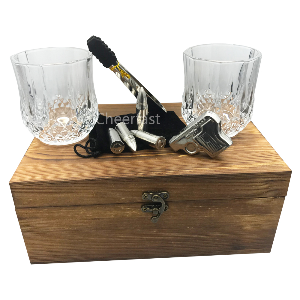 Допустимая деревянная коробка в форме пистолета, кубик льда из нержавеющей стали, частная торговая марка