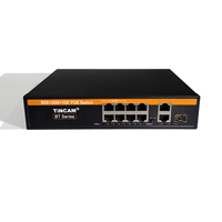 TINCAM OEM SKD Switch PoE Gigabit Inteligente de 8 Puertos, 2 Uplinks de 1000M, 1 SFP, 802.3 BT, Potencia de 200W, VLAN, Switch de Red para Cámaras IP CCTV