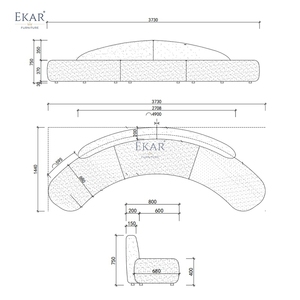 Divano Modulare <span class=keywords><strong>Luna</strong></span> Serpentine, Lussuoso Divano Componibile Moderno con Rivestimento in Tessuto per Hall di Hotel, Salotti e Uffici - Product Image 4
