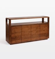 Console de rangement moderne minimaliste en bois massif, table d'entrée à 4 portes avec étagère ouverte pour salon