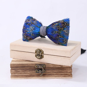 Nœud <span class=keywords><strong>papillon</strong></span> en forme de plume pour hommes, Logo personnalisé, boîte-cadeau naturel fait à la main, 24 pièces - Product Image 2