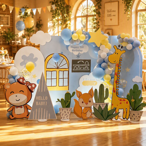 Sfondo per Primo <span class=keywords><strong>Compleanno</strong></span> con Tema Animali, Set di Palloncini e Pannelli KT, Decorazione per Photo Booth e Feste per Bambini e Bambine - Product Image 2