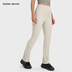 2024 vente en gros bas prix côtelé pantalon évasé réglable grandes femmes Flare Leggings taille haute Yoga pantalon à jambes larges