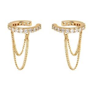 Gemnel Trending Jewelry Crystal Double Chain Drop 925 Silver CZ <strong>Earring</strong> <strong>Cuff</strong> Gold Plated - Product Image 1