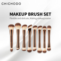 Pinceau de maquillage double embout de luxe avec manche métallique pour fond de teint liquide, blush et contouring, personnalisable avec logo, pour estomper et uniformiser le teint
