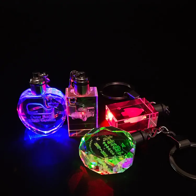 Custom K9 Crystal Key Chain Personalized Photo Pendant Picture Key Ring Laser Engraved Led Light Keychain Unique Gift