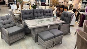 Canapés de jardin tout temps, ensemble de <span class=keywords><strong>meubles</strong></span> de patio modernes et de loisirs, table avec foyer au gaz, fauteuil inclinable, canapé en rotin d'extérieur, salle à manger, hôtel - Product Image 2
