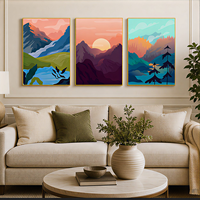 Impression d'art mural paysage montagneux abstrait, trois panneaux, orange et bleu, pour salon, bureau, hôtel, intérieurs modernes
