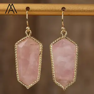 Orecchini di cristallo di forma esagonale Labradorite quarzo rosa oro gancio orecchino boemia gioielli regali per feste