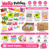 Patch brodé thermocollant et à coudre en relief, motif 'Hello Hi' avec texte de salutation et lettrage coloré, vente en gros