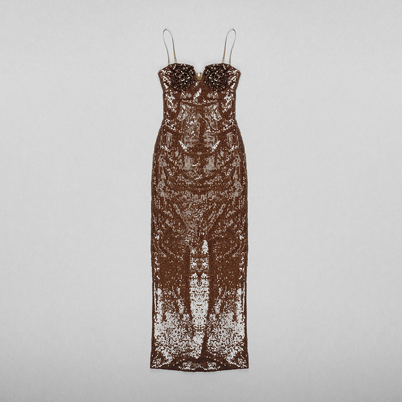 オールインワン・サロペット Rabanne Fitted Long Dress With Golden Studded Embellishments Rabanne Long Dress with Metallized Star Patterns in Black