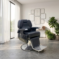Fauteuil de Barbier Hydraulique Noir Inclinable avec Repose-Pieds Réglable et Pivotant à 360°, Mobilier de Salon Robuste pour Service de Barbier