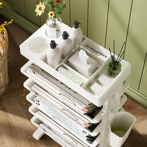 Estantería móvil Moonlight White Khaki, estante de almacenamiento de gran capacidad de 4 capas para libros, tipo de pie con ruedas - Product Image 3