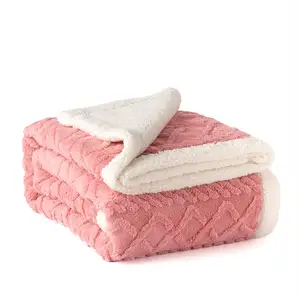 30X40 Roze Microfiber Pluizige Sofa Chunky Sherpa Gevoerde Dekens Kingsize Jacquard Lam Fluwelen Dikke Deken